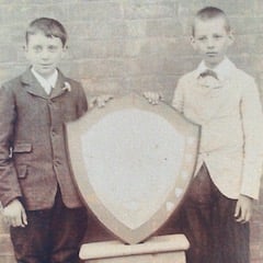Chris's father Arnold Herbert William Harris (left) with the plaque circa 1910