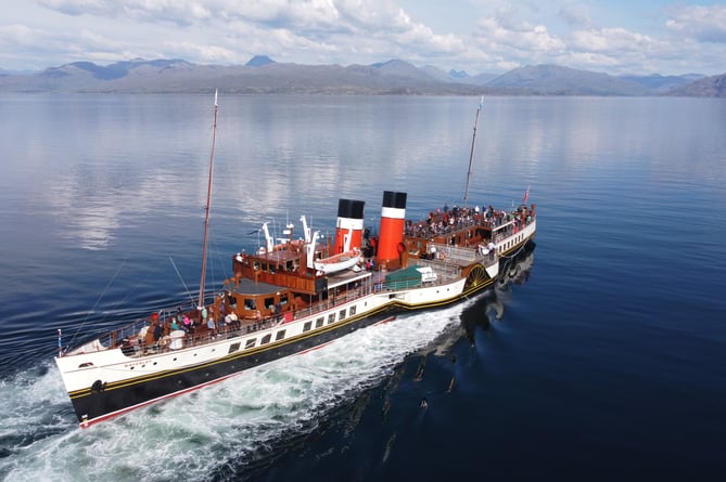 Waverley steams away from Armadale on the Isle of Skye during her 2022 visit north.JPG