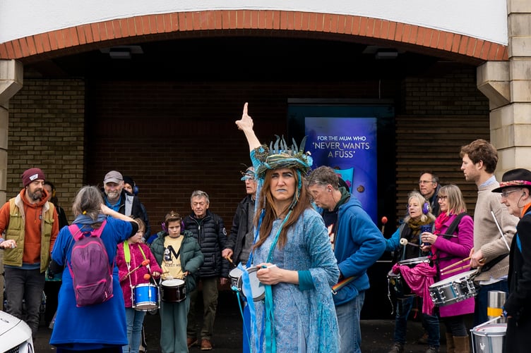 The protesters at the entrance to Chepstow Tesco