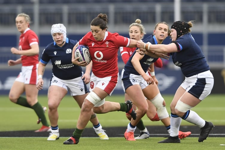 01.04.23 - Scotland v Wales - TikTok Women's Six Nations - Sioned Harries of Wales makes a break that leads to her sides second try.