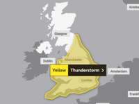 Yellow and Amber warnings issued for Sunday thunderstorms