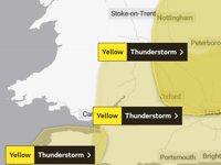 Yellow warning issued for thunderstorms today