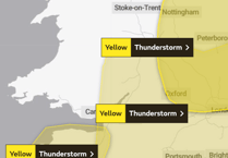 Yellow warning issued for thunderstorms today