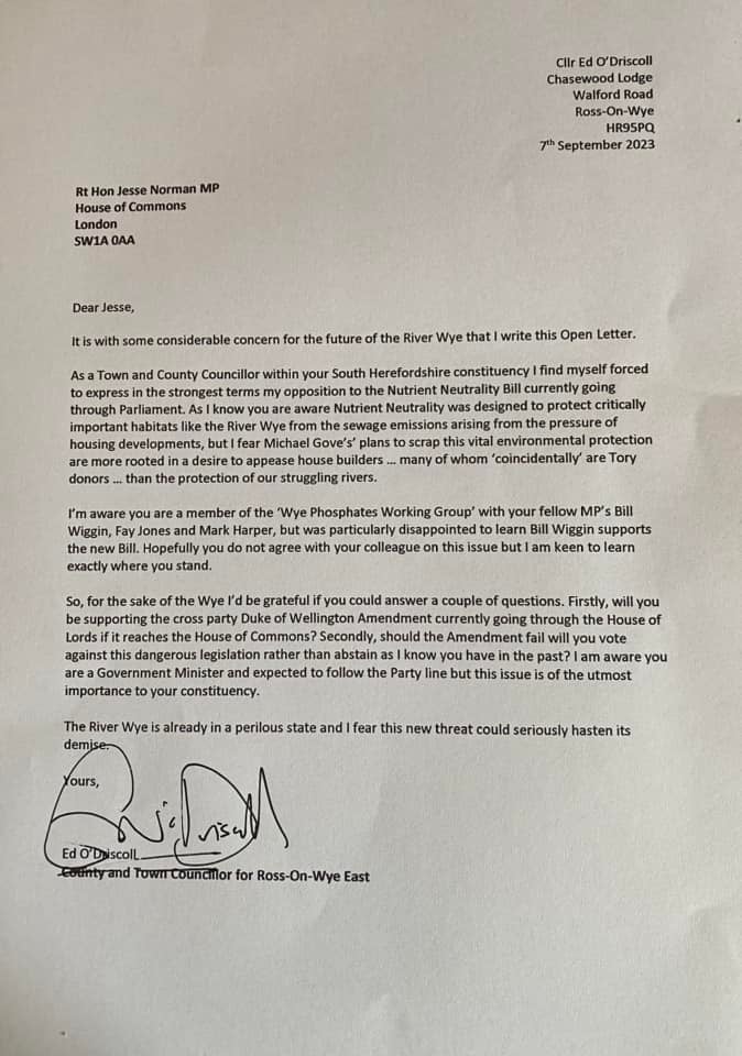 The open letter from Cllr Ed O'Driscoll to Jesse Norman MP