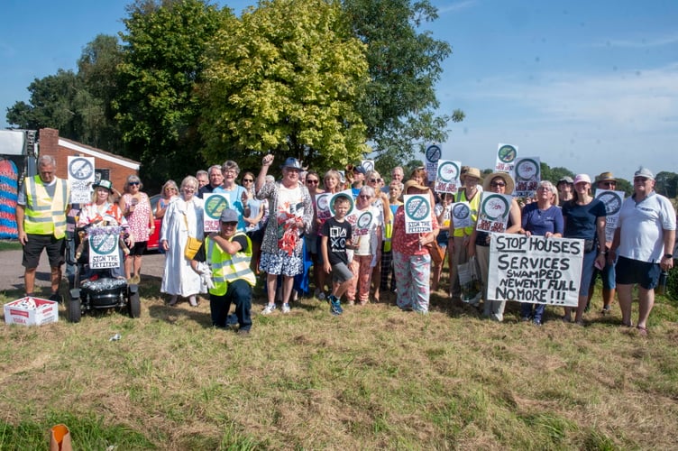 The protest march against 375 homes planned for Gloucester Street, Newent