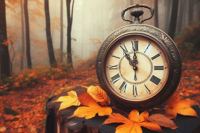 A clock in an autumn setting