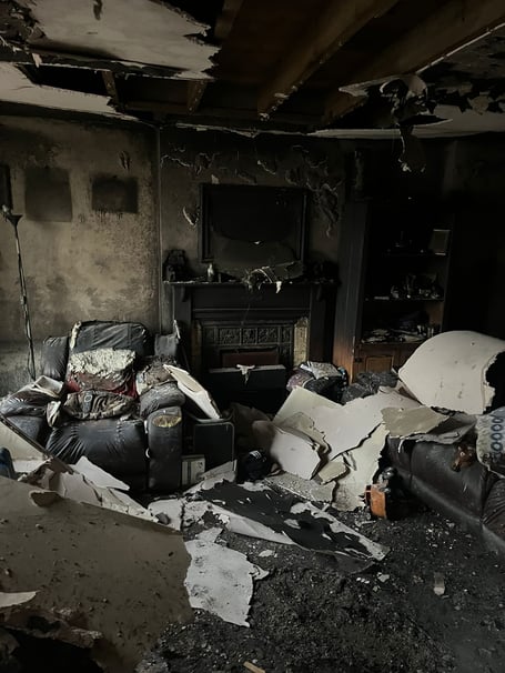 The inside of Chris's home following the fire