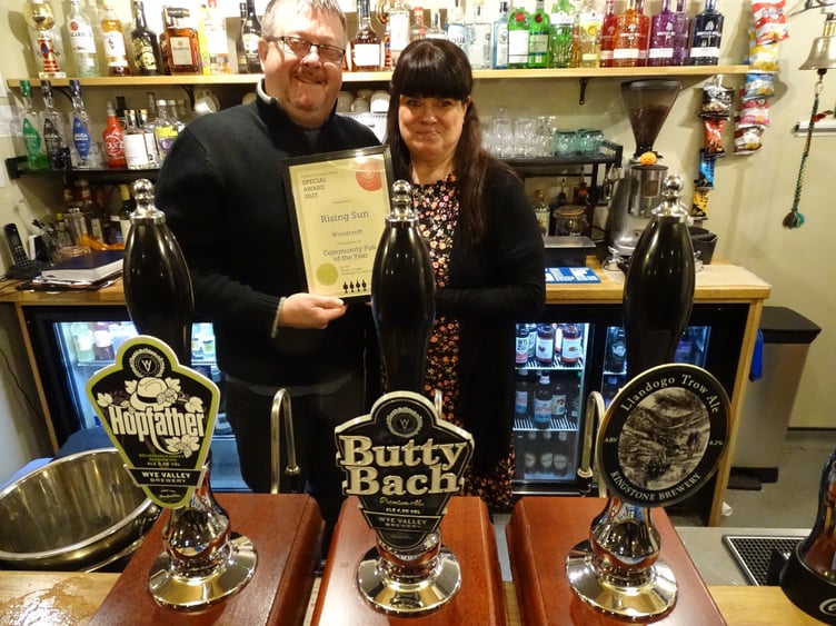 Lee and Sian Clark, who run The Rising Sun in Oldcroft, with the CAMRA Community Pub of the Year award