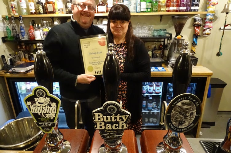 Lee and Sian Clark, who run The Rising Sun in Oldcroft, with the CAMRA Community Pub of the Year award