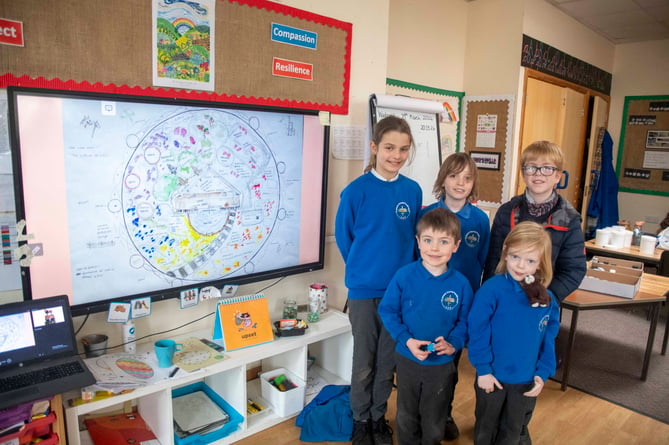 Pupils with the design for the garden.