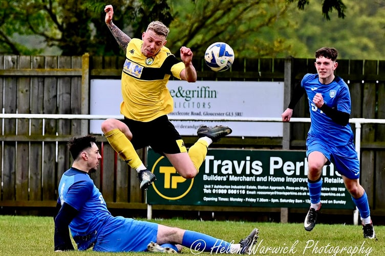 Kyle Taylor scored a hat-trick for Newent. Photo: Helen Warwick Photography