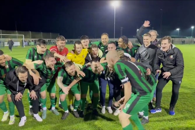 Cinderford players celebrate promotion