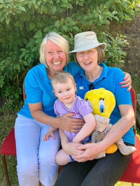 Friends of Longhope Church Chair Tina Coull with Sheila Johns and grandaughter Alice.