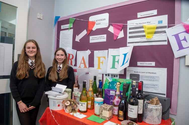 Year 10 pupils Jessica Parry and Megan Cerak on the raffle stall.
