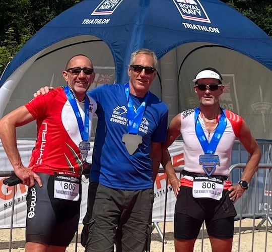 Triathlon relay winners Tim Morris, Phil Tilley and Matt Unsworth