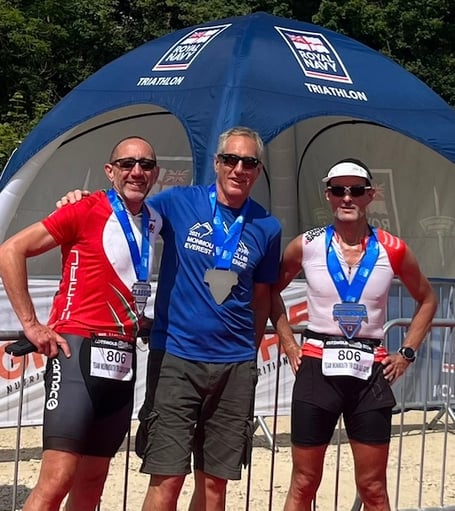 Triathlon relay winners Tim Morris, Phil Tilley and Matt Unsworth