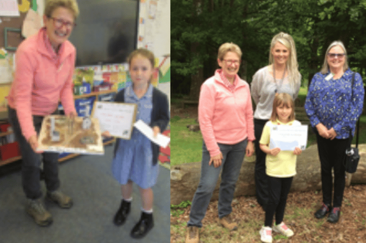 Sue Middleton with winner Lily and  with teacher Gemma Screen, Sue Newton and winner Lyra 