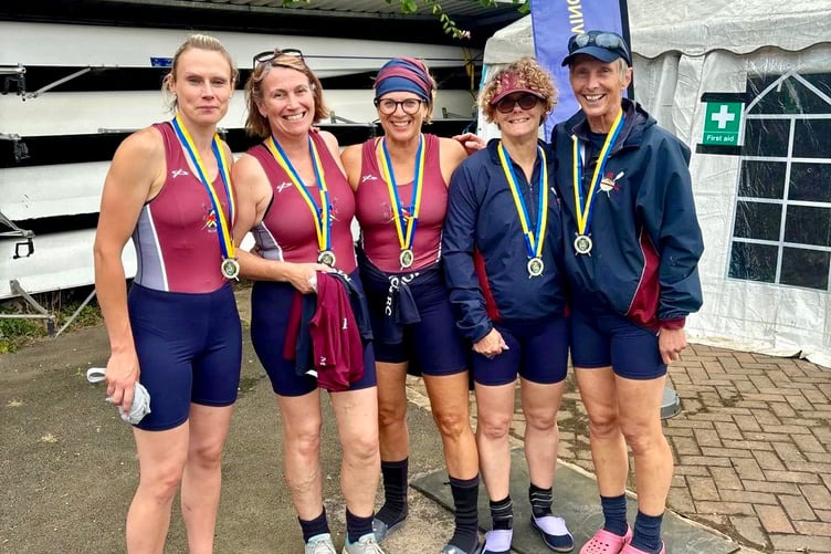 The Monmouth RC women's four that won on both days at Bewdley Regatta