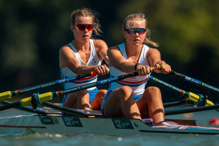 Violet Holbrow-Brooksbank, right, racing in the GB double scull at the 2024 U19 world championships in Canada. File photo: British Rowing