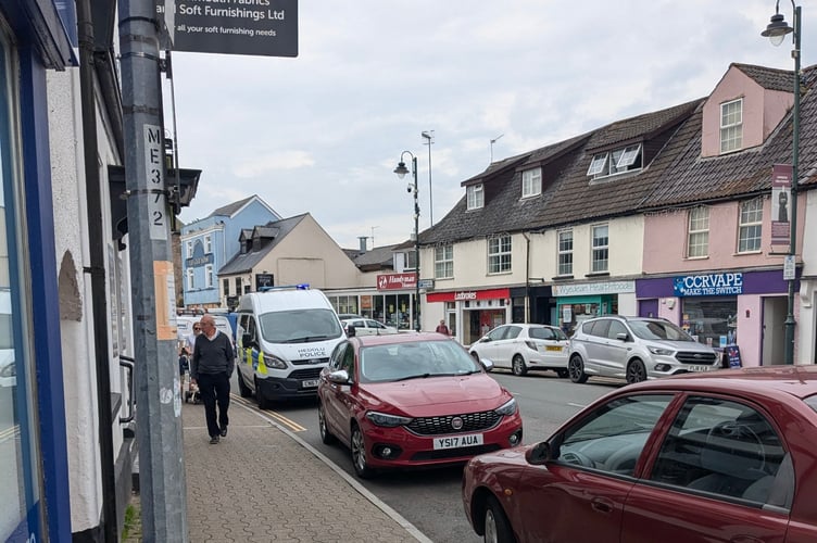 The police van in Monnow Street this morning