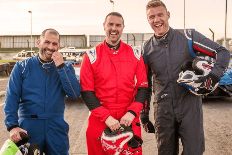 Chris Harris, left, with fellow Top Gear stars Paddy McGuinness and Freddie Flintoff