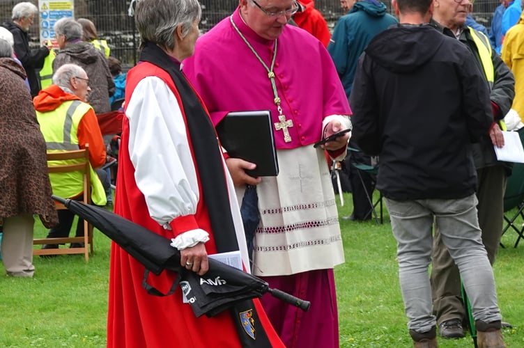 the Catholic Archbishop of Cardiff (The Most Revd Mark O'Toole) and the Anglican Bishop of Monmouth (The Rt Revd Cherry Vann) in conversation.
