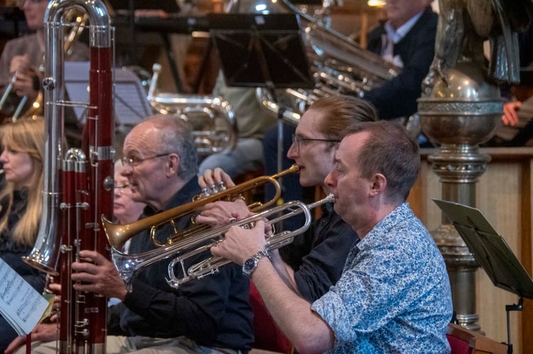 Trumpet players Mike Botley, right, and Rory Gordon with bass bassoonist Robert Kay