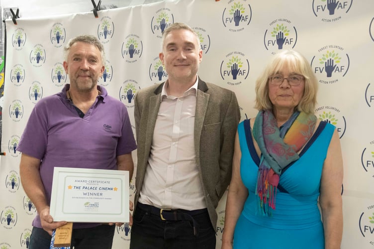 Andy and Karen Lougher of the Palace Cinema, Cinderford were presented with the Business in the Community award by Matt Leonard (centre) of the Gloucestershire VCS Alliance.