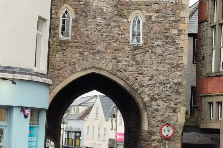 The historic Chepstow Town Gate in High Street