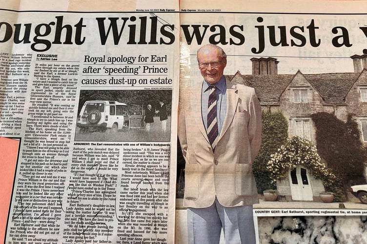 News cutting - John Hawkins story about Prince William racing across Cirencester Park