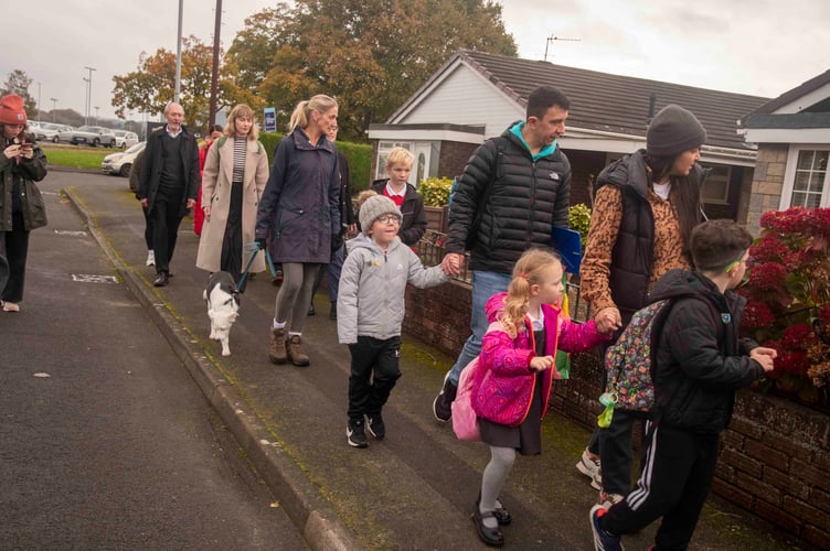 The walkers on their way to school