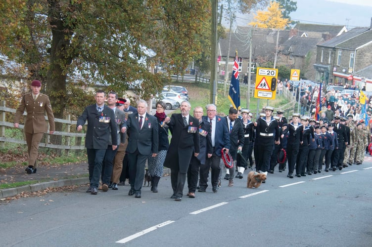 The Bream parade makes its way to the war memorial.