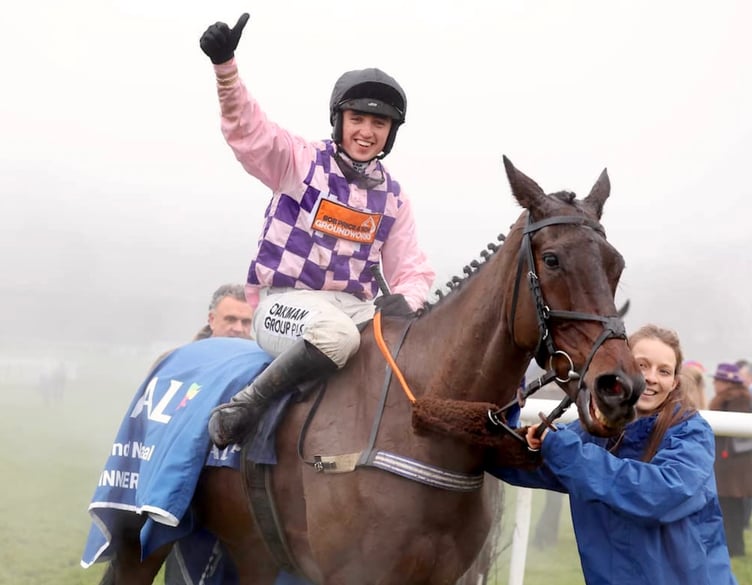 Charlie Hammond salutes after riding Val Dancer to Welsh National victory