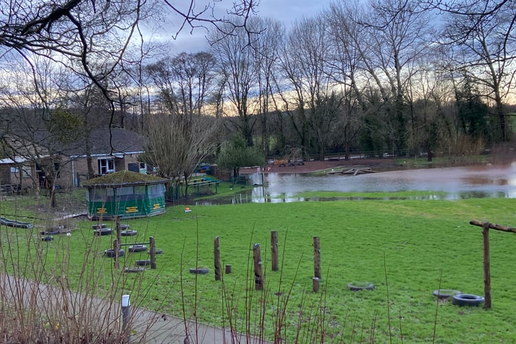 Floodwater on the grounds of Osbaston School
