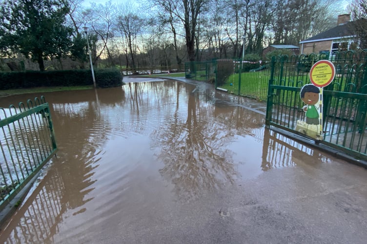 The Osbaston infant school car park is flooded