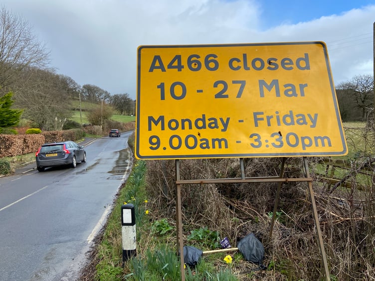 Parts of the A466 between Monmouth and St Weonards will be subject to a rolling road closure this month