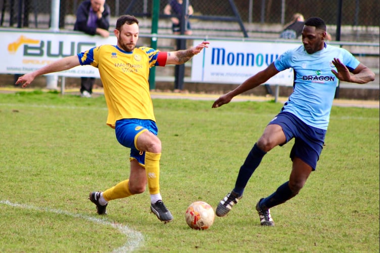 A race for the ball in the Monmouth v Sifil game