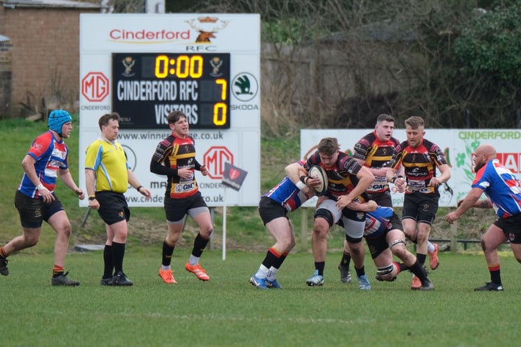 Action from Cinderford Utd's win over Bridgwater & Albion. Picture: Kairos Sports Photography.