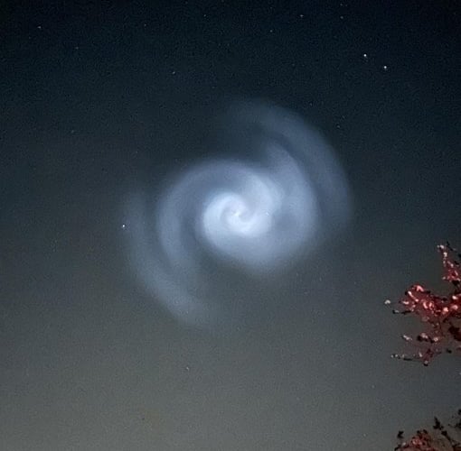 Spiral in the sky spotted on Monday evening.