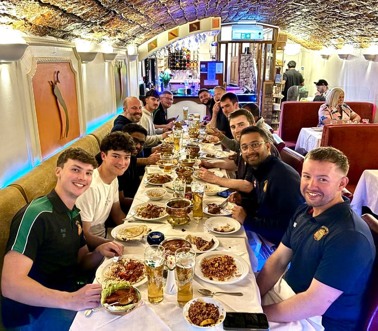 Chepstow CC players headed for the Sitar Indian Restaurant after the rain denied them.