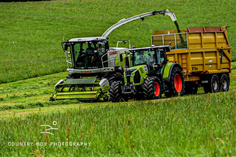 One of the large agricultural machines in action.