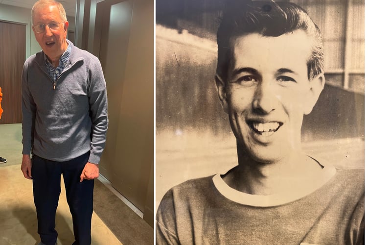 Mike Kear pictured recently (left) and during his days as a professional footballer.