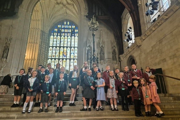 Children from Woodside, Steam Mills and Soudley Schools in Parliament.