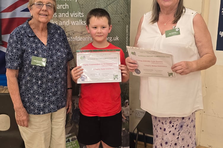 Cole, of Mitcheldean School, who the written category and is pictured with Ruth Richardson and Sue Newton.