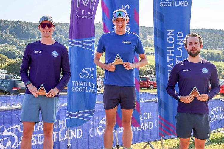 Jak Smith, centre, triumphed in the Aberfeldy Mid-Distance Triathlon