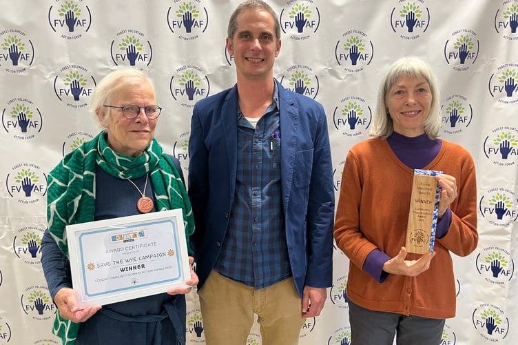 Mollie Meager (left) and Rachel Bomford of the Save the Wye Campaign with Piers Conniff.