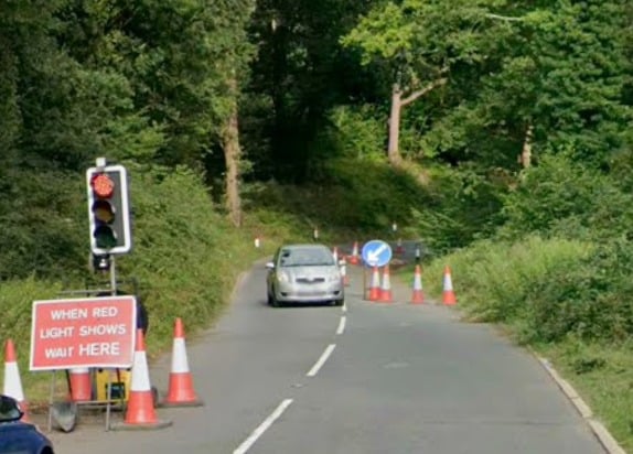 Traffic lights on the Whitecroft to Lydney section of the B4234.