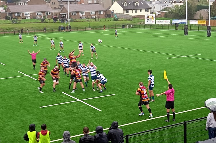 Cinderford take a throw-in against Exeter University.