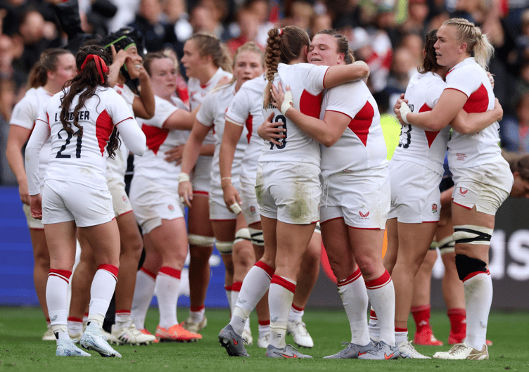 England players celebrate after beating France in the semi-final