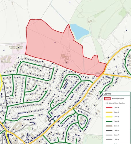 A map showing the location and extent of the planned housing development. Map: Forest Council.